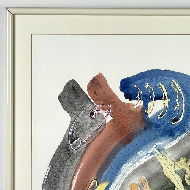 1980s 1986 Abstract Watercolor with Clothespin by Russ Armstrong, Framed For Sale - Image 5 of 7
