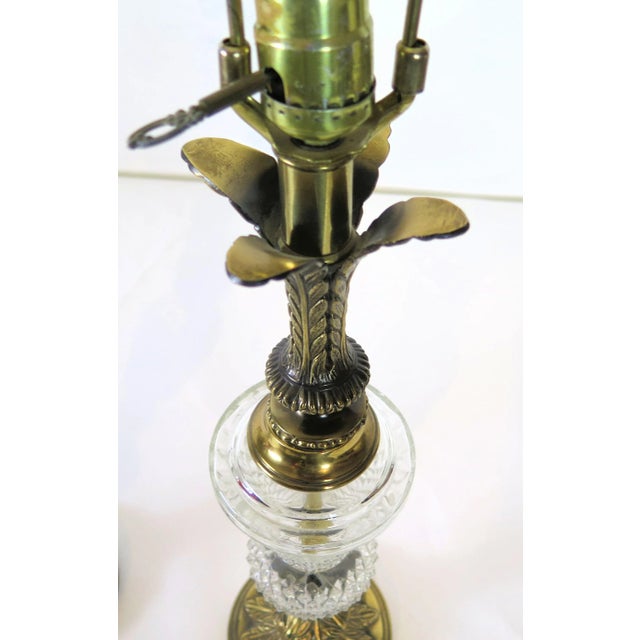 Mid-Century Modern 1950s Hollywood Regency Cut Glass and Brass Lamps - A Pair For Sale - Image 3 of 6