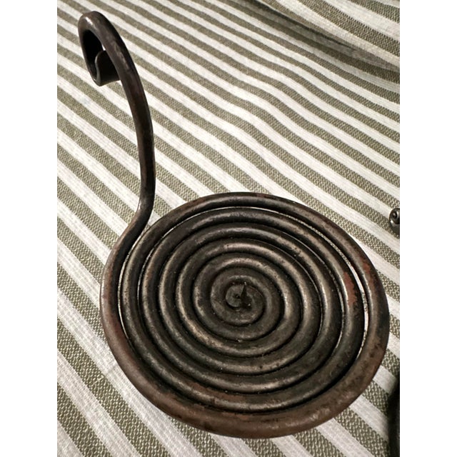 Late 20th Century Vintage 20th Century Medieval/Rustic Hand Forged Iron Spiral Candle/ Votive Holder- Pair of 2 For Sale - Image 5 of 11