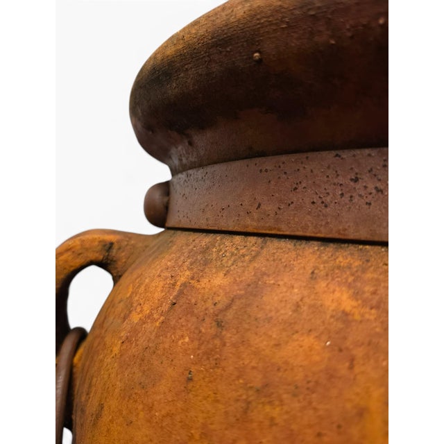 Mediterranean Attributed Monumental 19th-Century Mediterranean Terracotta Amphorae With Rare Forged Iron Armatures – A Pair For Sale - Image 3 of 10