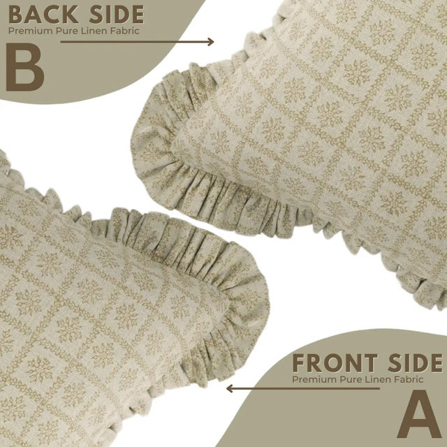 Not Yet Made - Made To Order Fabdivine Elegant Block Printed Frill Cushion Cover Brown 14x14 Inch Pure Linen- Chopad For Sale - Image 5 of 5