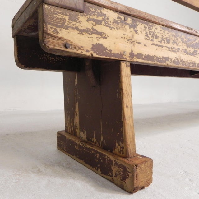 Pine Bench with Backrest, 1950s For Sale - Image 13 of 18