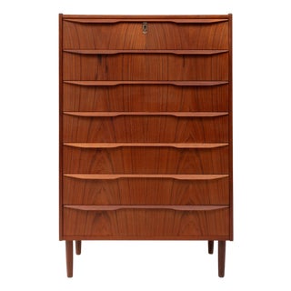 Vintage Danish Mid-Century Seven-Drawer Teak Tallboy Dresser 1960s For Sale