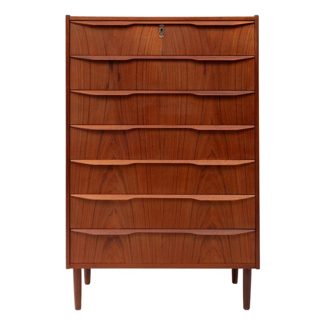 Vintage Danish Mid-Century Seven-Drawer Teak Tallboy Dresser 1960s For Sale
