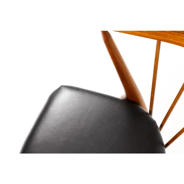 1960s Danish Modern Mid Century Teak No. 8 Captain’s Dining Chair — Helge Sibast Attributed — Black Leather For Sale - Image 9 of 9