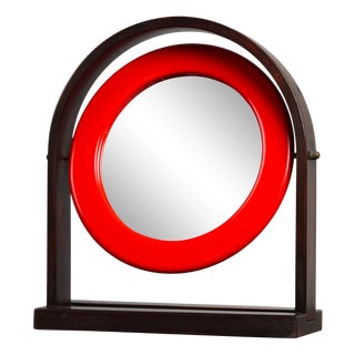 SP63 Sandretta Table Mirror in Red Lacquered Wood by Ettore Sottsass for Poltronova, 1966 For Sale