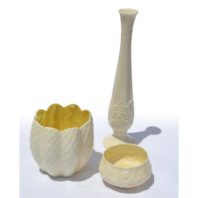 Set of 2 Early 20th Century Belleek Pottery Tan Embossed Fine Bone China Porcelain For Sale - Image 13 of 14