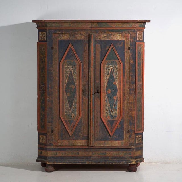 Antique Polychrome Wood Wardrobe For Sale - Image 3 of 6