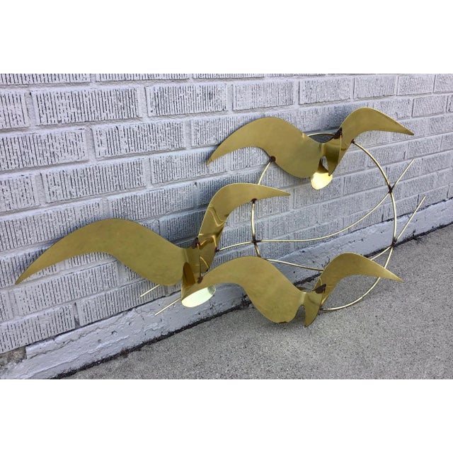 1980s 1980s C Jere Brass Plated Bird Flock of Seagulls Wall Sculpture, Signed and Dated For Sale - Image 5 of 10