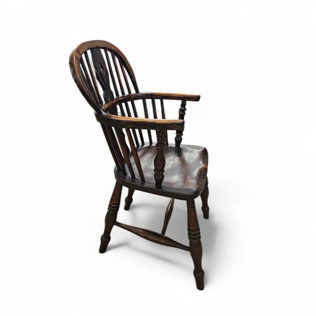 Antique Windsor High Spindle Back Armchairs in Elm Wood, 1800s, Set of 4 For Sale - Image 15 of 16