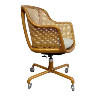 1960s Ward Bennett Caned Swivel Chair for Brickel For Sale
