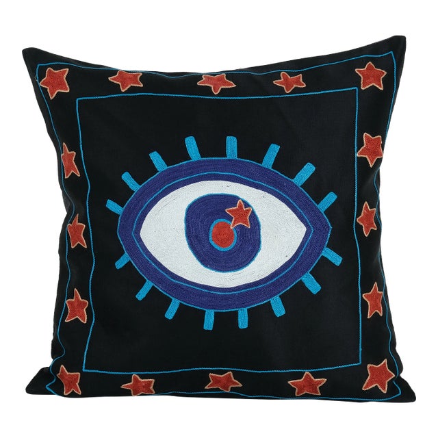 Tashkent Suzani Eye Design Pillow Case Made From a 19th Century Suzani For Sale