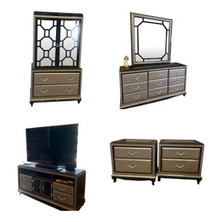 Michael Amini After Eight Bedroom Collection- 2 Nightstands, Dresser, Armoire, Mirror, Media Cabinet For Sale