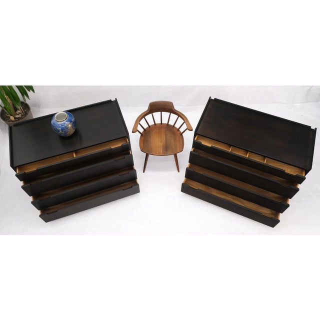 Pair of Ebonized Mahogany 4 Drawers Bachelor Chests w/ Gallery Tops Restored For Sale - Image 12 of 13