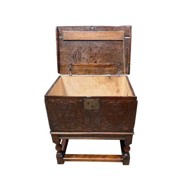 Jacobean Carved Oak Box on Stand For Sale - Image 4 of 12
