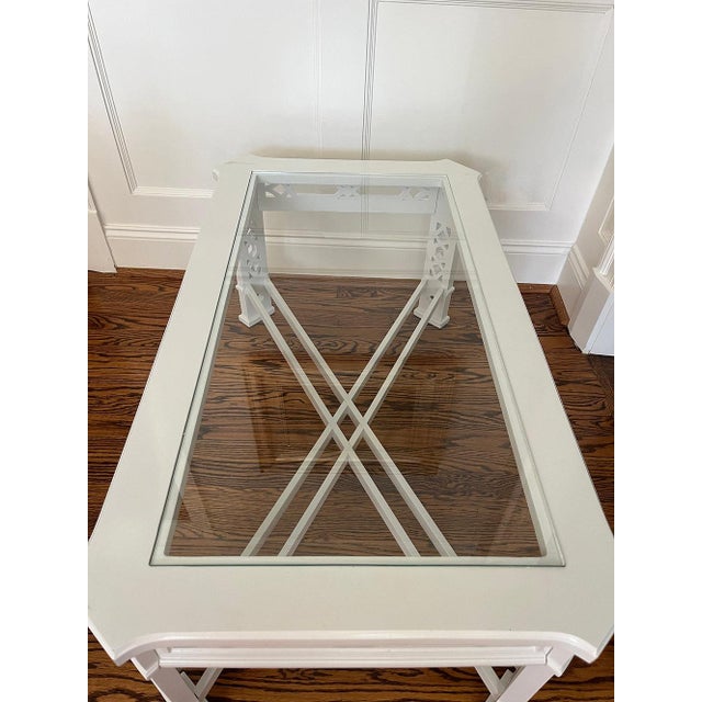 Vintage White Lacquer Fretwork Coffee Table For Sale - Image 4 of 7
