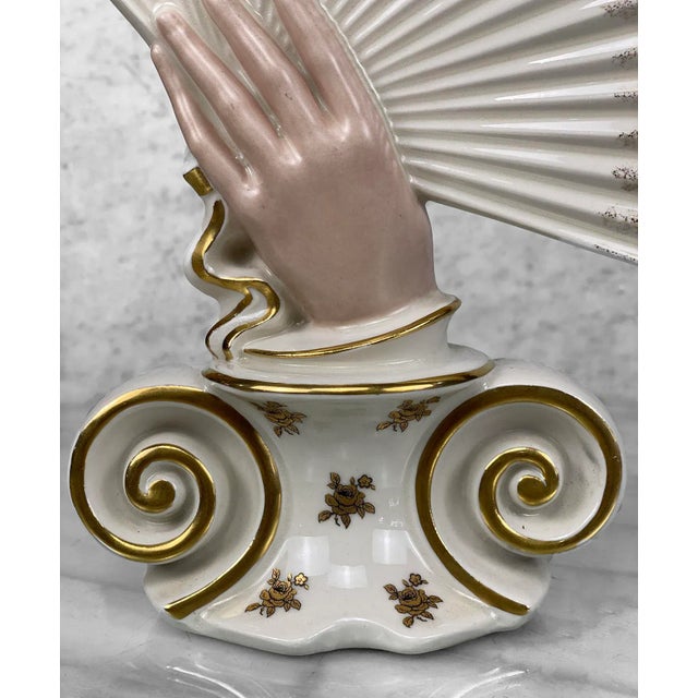 Ceramic Vintage Traditional Regency Porcelain Hand Holding Fan Sculpture For Sale - Image 7 of 9