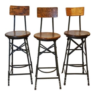 1900s Vintage Industrial Bar Stools- Set of 3 For Sale