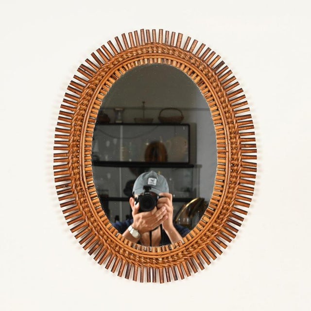 Organic Oval Mirror in Bamboo, Rattan and Wicker by Franco Albini, Italy, 1960s For Sale - Image 9 of 13