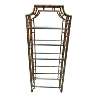 Chinese Chippendale Pagoda Style Iron Faux Bamboo Etagere For Sale
