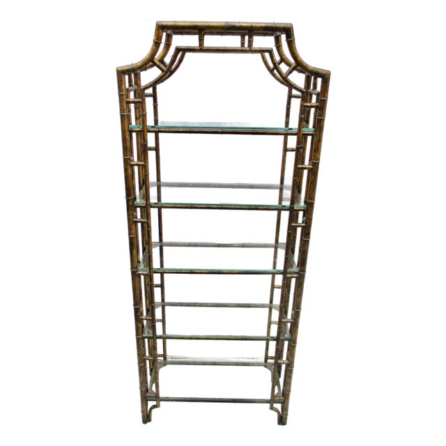 Chinese Chippendale Pagoda Style Iron Faux Bamboo Etagere For Sale