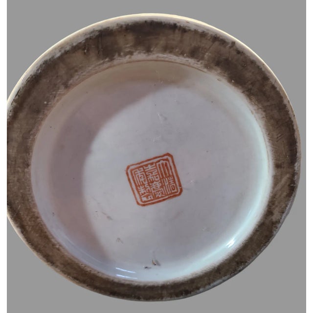 Rose Early 20th Century Asian Famille Rose Umbrella Stand, Hand Painted Figural Marked For Sale - Image 8 of 12