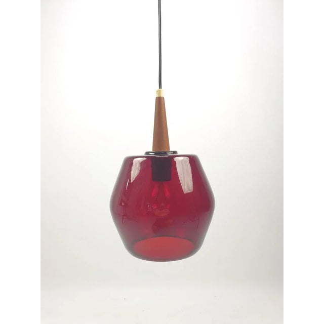 Mid-Century Glass and Teak Pendant Lamp, 1970s For Sale - Image 11 of 11