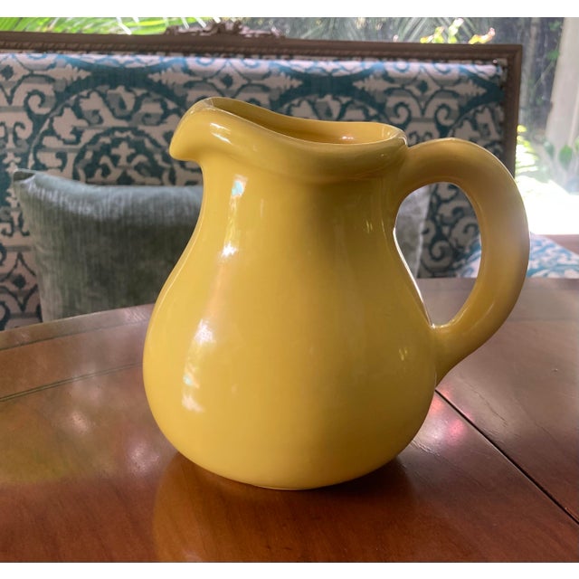 Mid-Century Modern Vintage Authentic Glossy Yellow Stamped Ceramic Haeger Pitcher. For Sale - Image 3 of 7