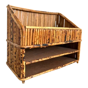 Vintage Burnt Bamboo Tortoise Rattan Desk Organizer