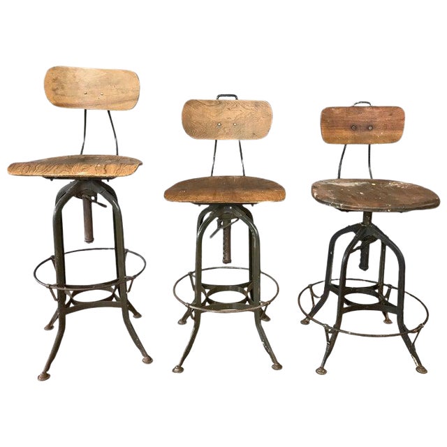 Toledo Industrial Adjustable Height Swivel Stools With Backs, Two