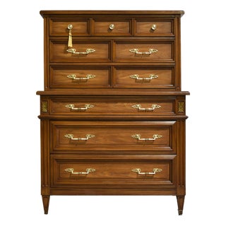 Mid Century Transitional 6-Drawer Chest With Brass Hardware by White Furniture For Sale