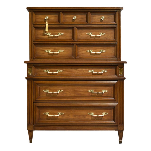 Mid Century Transitional 6-Drawer Chest With Brass Hardware by White Furniture For Sale