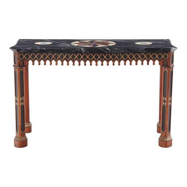 Faux Marble Painted Console Table With Carved Apron, For Sale