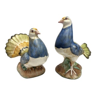 Vintage Italian Hand Painted Porcelain Doves Marked and Numbered- A Coordinating Pair For Sale