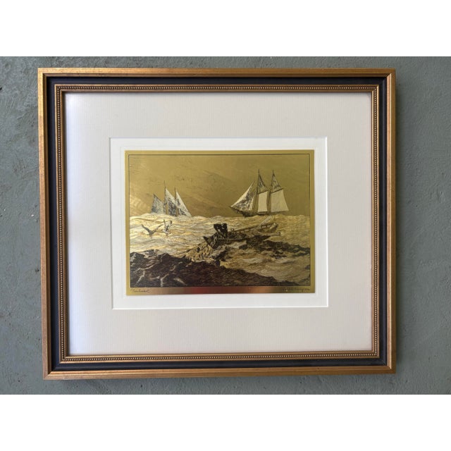 Pair of Framed Lionel Barrymore Gold-Etch Prints “Nantucket” & “Shoreside Farm” For Sale - Image 4 of 12