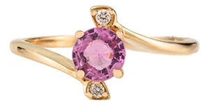 14k Gold Natural Pink Sapphire Bypass Diamnd Three Stone Promise Ring Size 7
