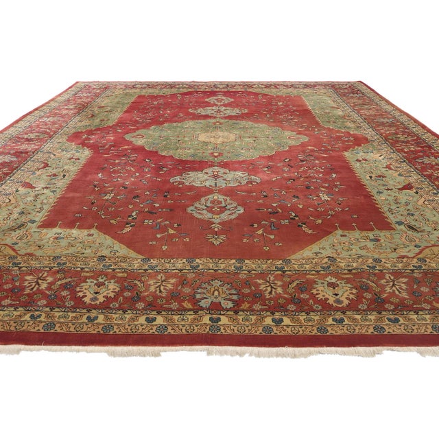 Indian Vintage Red and Green Indian Agra Rug - 10'02 X 14'02 For Sale - Image 3 of 9