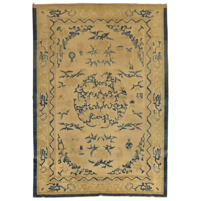 Fine Beige Blue Antique Indo-Chinese Rug - 6'6" x 9'4" For Sale - Image 15 of 18