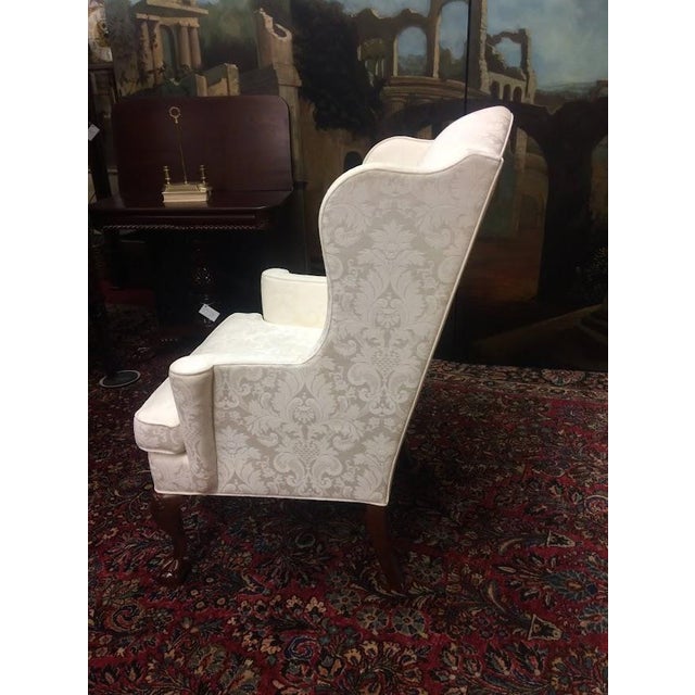 Antique White Vintage Damask Wing Chair, Bernhardt Furniture For Sale - Image 8 of 10