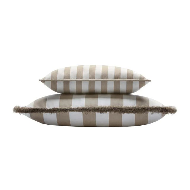 Outdoor Happy Pillows Beige and White with Fringes and Piping, Set of 2 For Sale - Image 4 of 4