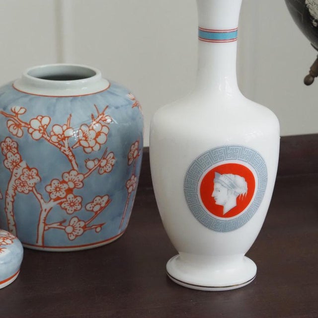 Neoclassical Medallion Carafe in White Glass For Sale - Image 3 of 5