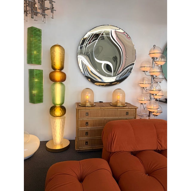 Large Totem floor lamp in brass, faceted handmade Murano glass, very thick and heavy glass, the highest Murano glass...