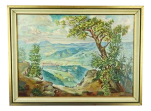 Hans Lang, Post-Impressionist City and Mountains, 1957, Oil Painting on Masonite