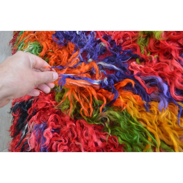 Textile Vintage Hand-Made Shaggy Rug Mohair Wool Tulu Rug Turkish Area Rug- 3′8″ × 5′7″ For Sale - Image 7 of 11
