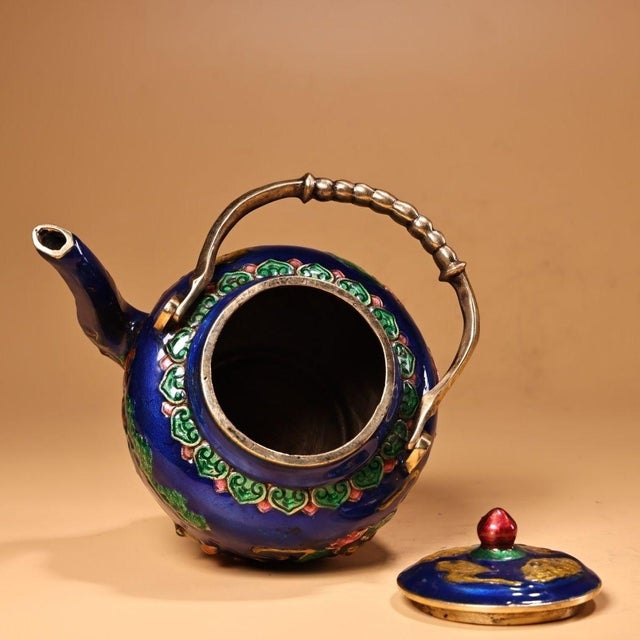 Late 20th Century Late 20th Century Cloisonné Enamel "Two Immortals" Teapot With Figural Scenes For Sale - Image 5 of 9