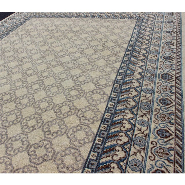 Contemporary Khotan With Geometric Design in Blue, Brown & Cream Colors 9'8 X 12'11 For Sale In Atlanta - Image 6 of 13