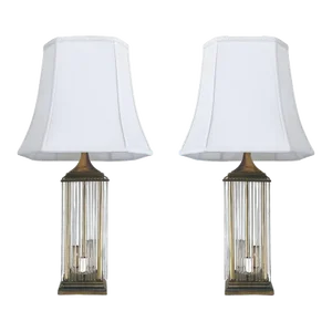 Vintage Brass and Glass Rod Table Lamps, Gaetano Sciolari Lightolier Attributed Pair