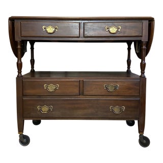 Vintage Pennsylvania House Cherry Wood Rolling Bar Cart For Sale