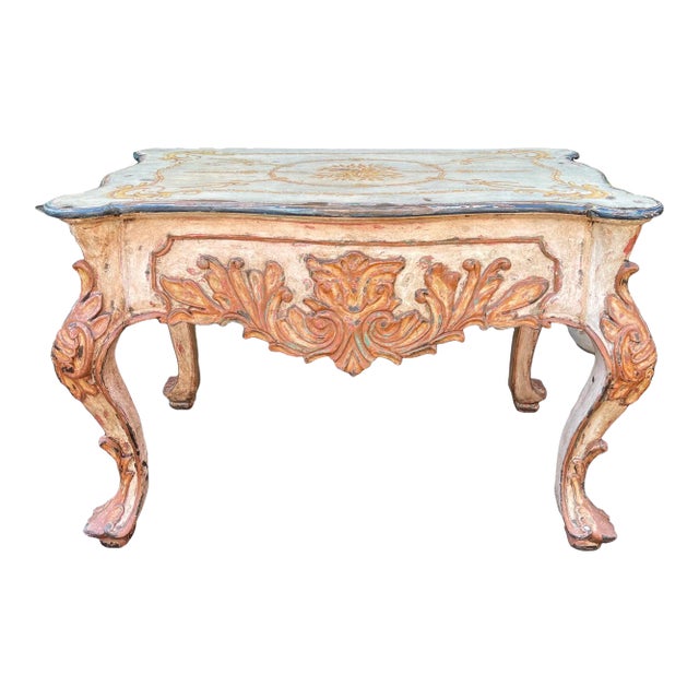 Quatrain for Dessin Fournir Carved Venetian Style Italian Paint Decorated Table For Sale