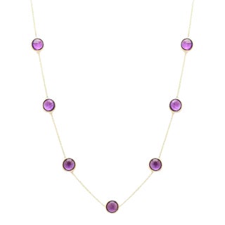 16 Carat Round Amethyst Studded Station Necklace in 18k Gold For Sale